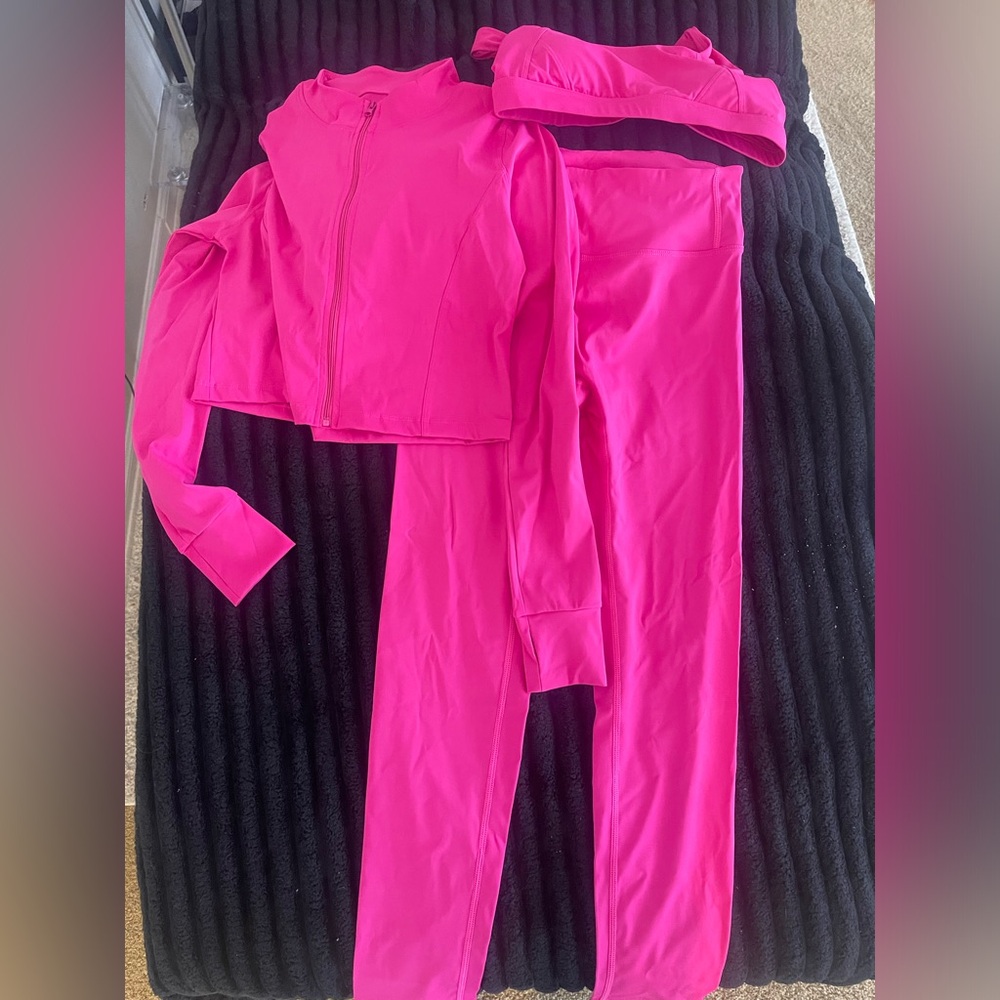 Hot pink Vibrant Pink Track Pants and Jacket Set and bra medium scrunch butt